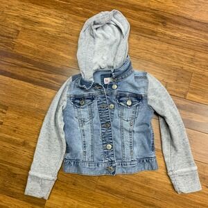 So Girls Denim Jacket‎ with Gray Speckled Hooded Sleeves Size XXS Cotton Fall